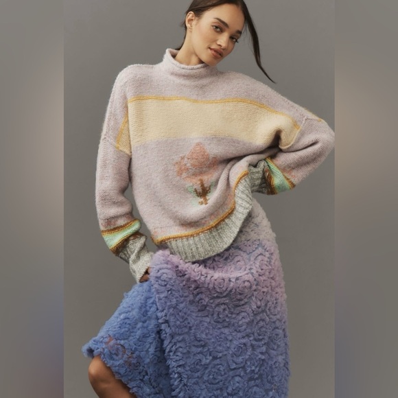 Anthropologie x Pilcro Mock-Neck Flower Motif Sweater Size XS NWT - Picture 1 of 16